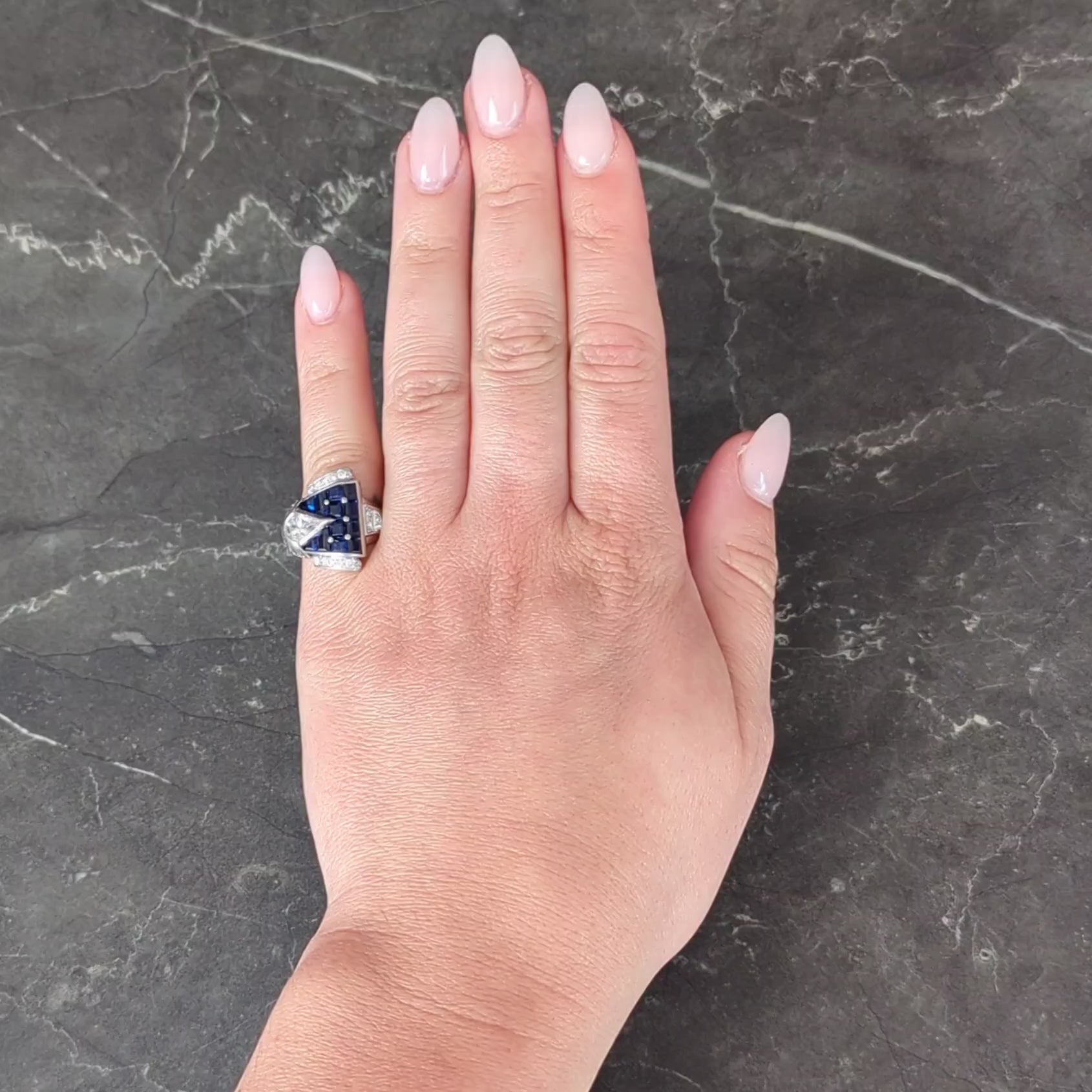 Mid-Century 4.20 CTW Sapphire Diamond Platinum Vintage Buckle Band Ring
