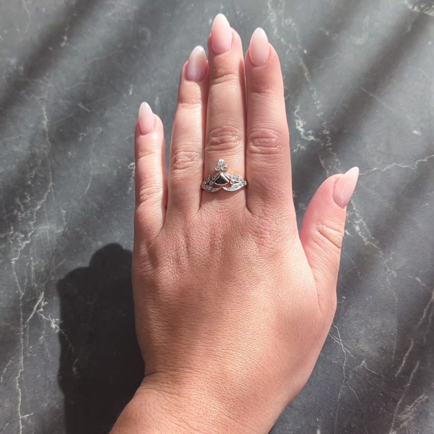 Edwardian Sapphire Diamond Platinum 18 Karat Yellow Gold Antique Tiara Ring