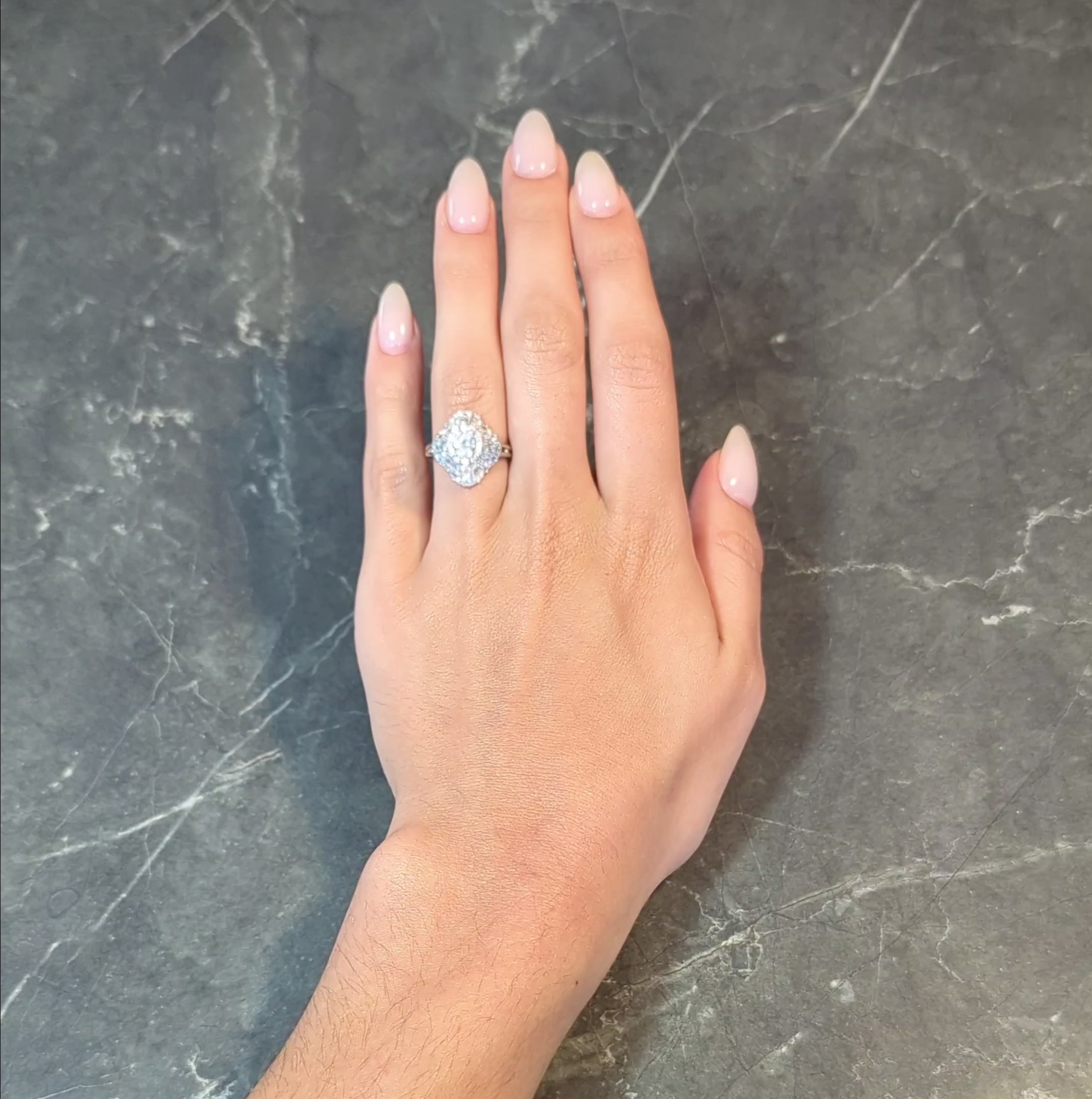 Mid-Century 3.95 CTW Diamond Platinum Vintage Ballerina Halo Cocktail Ring