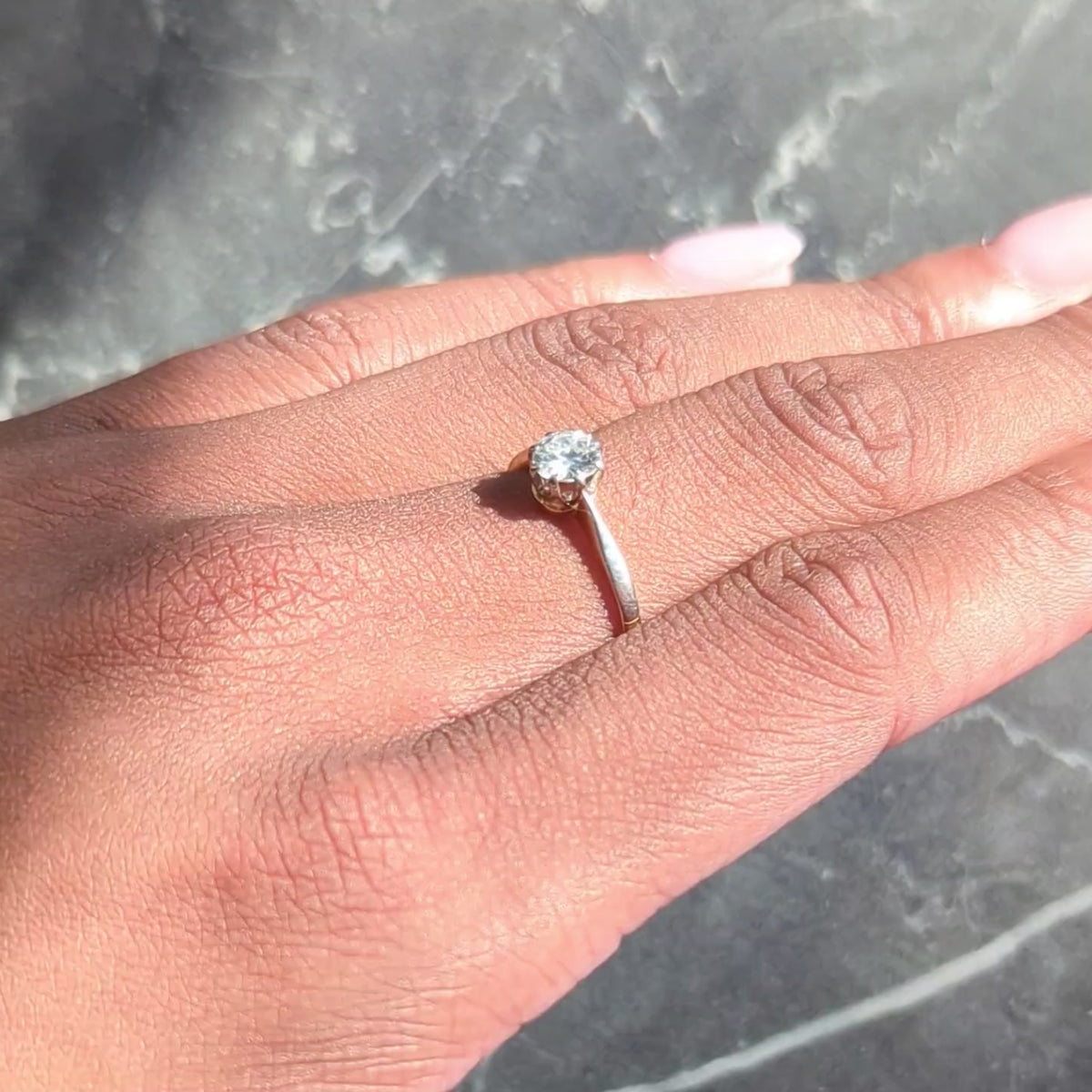 Mid-Century 0.45 CT Diamond 18K Gold Platinum Vintage Solitaire Engagement Ring