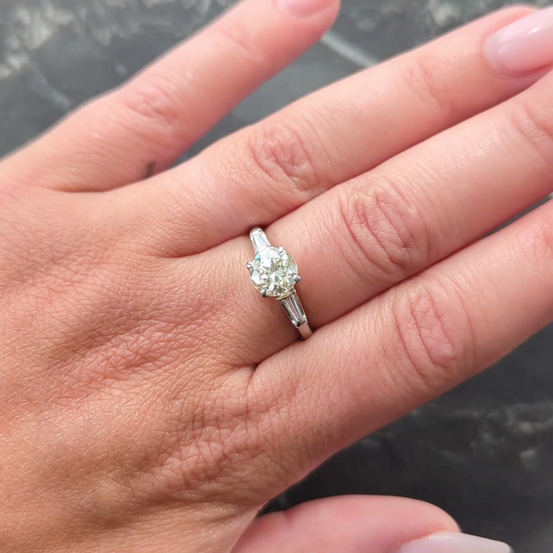 Mid-Century 1.50 CTW Transitional Cut Diamond Platinum Vintage Engagement Ring
