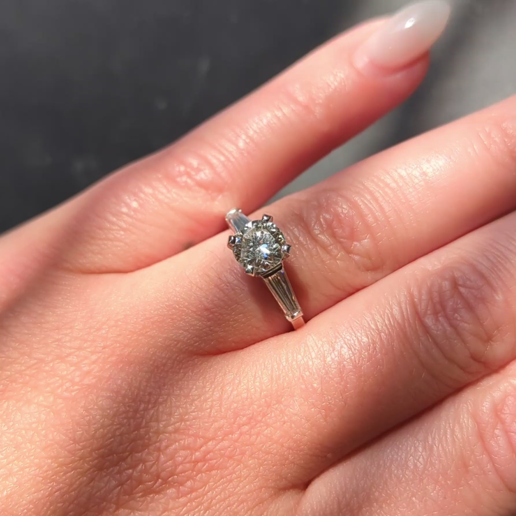Mid-Century Old European Diamond Platinum Three Stone Vintage Engagement Ring