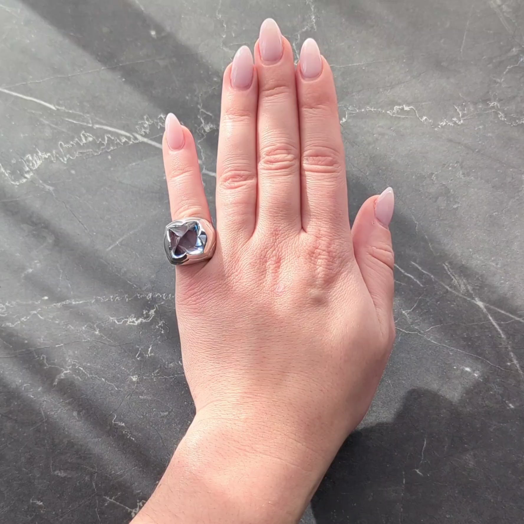 Bulgari Blue Topaz 18 Karat White Gold Pyramid Quatrefoil Dome Ring