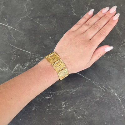 Paul Lantuch 18 Karat Yellow Gold Grotesque Mask Relief Panel Link Bracelet