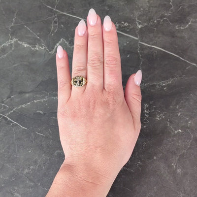 Riker Brother Enamel 14K Yellow Gold Antique Mourning Cross Unisex Signet Ring