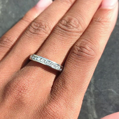 Contemporary Round Brilliant Cut Diamond Platinum Channel Band Ring