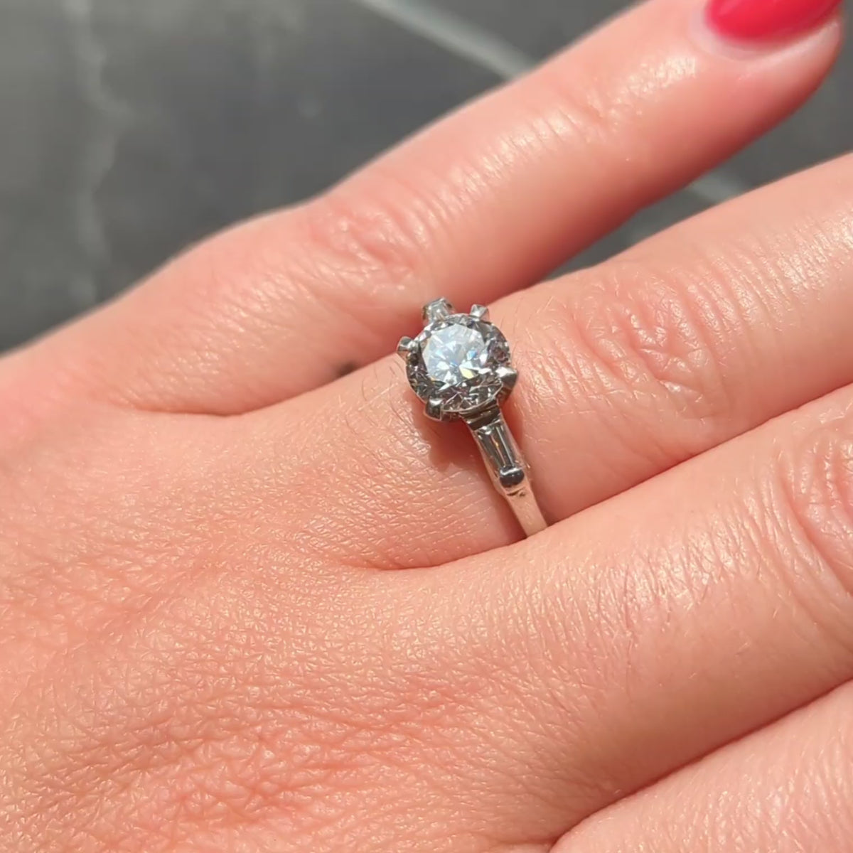 Mid-Century 1.50 CTW Transitional Cut Diamond Platinum Vintage Engagement Ring