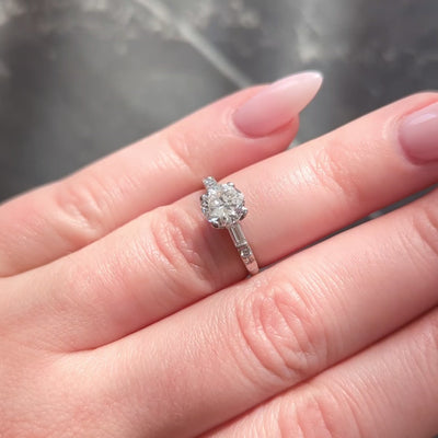 Mid-Century 1.16 CTW Transitional Cut Diamond Platinum Vintage Engagement Ring