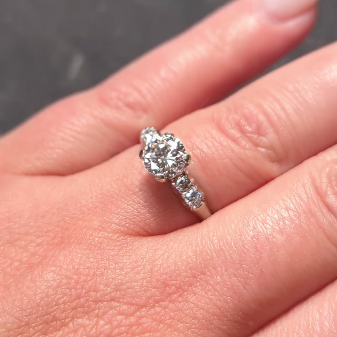 Mid-Century 1.20 CTW Diamond 14 Karat White Gold Vintage Engagement Ring GIA