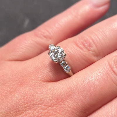 Mid-Century 1.20 CTW Diamond 14 Karat White Gold Vintage Engagement Ring GIA