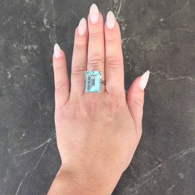 Mid-Century 20.65 CTW Aquamarine Platinum Vintage Cocktail Ring