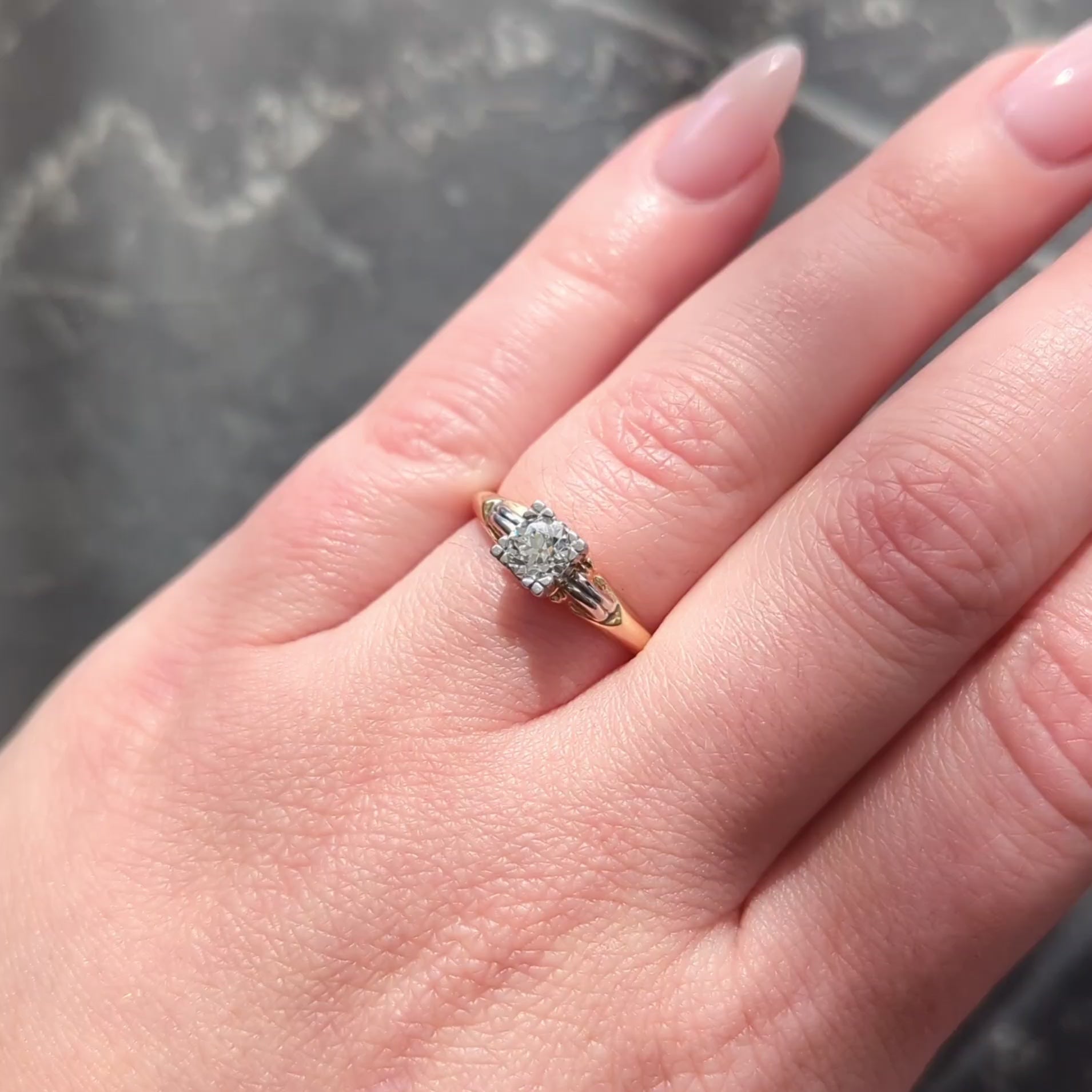 Retro 0.43 CT Diamond 14 Karat Gold Vintage Heart Solitaire Engagement Ring