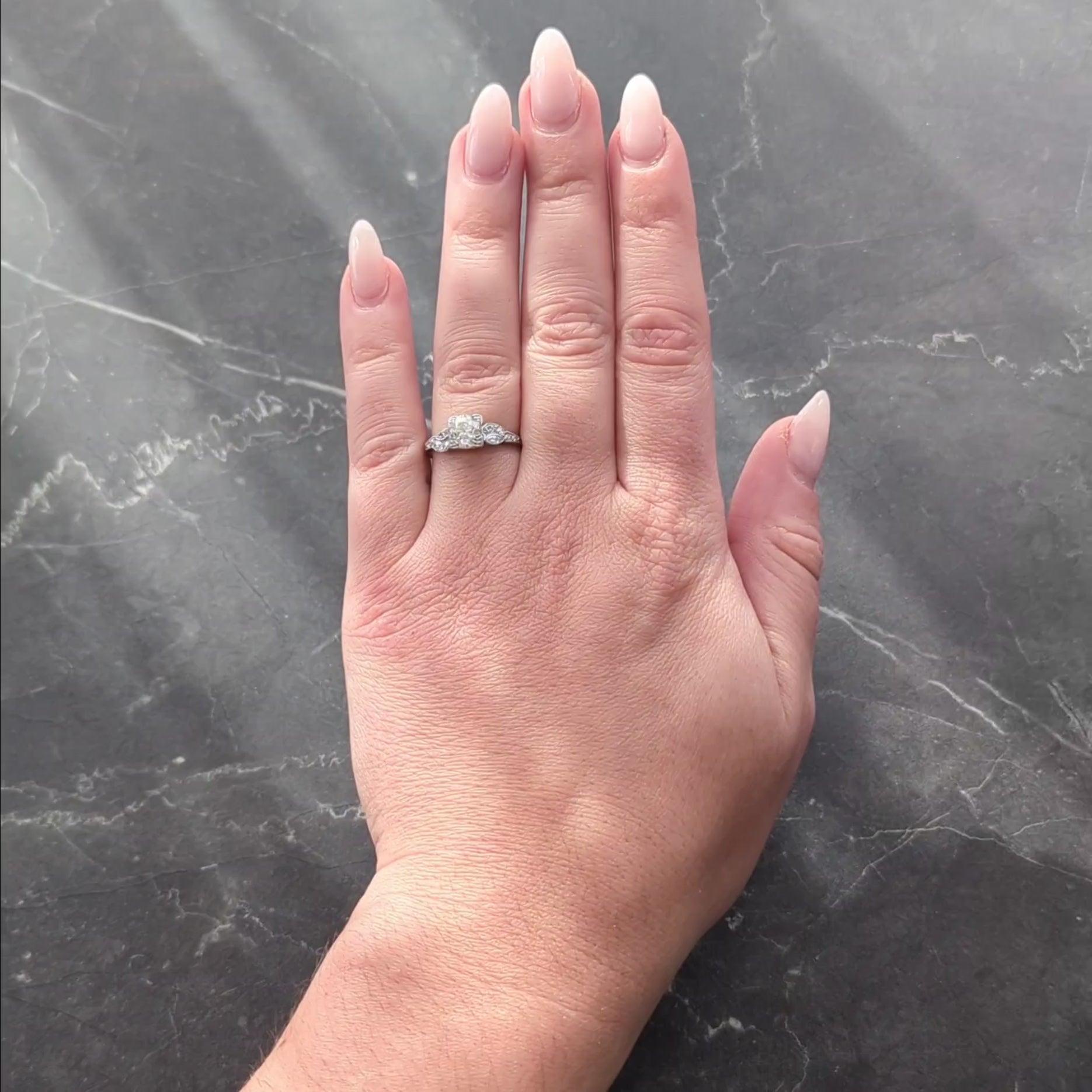 Art Deco Old European Cut Diamond Platinum Vintage Geometric Engagement Ring