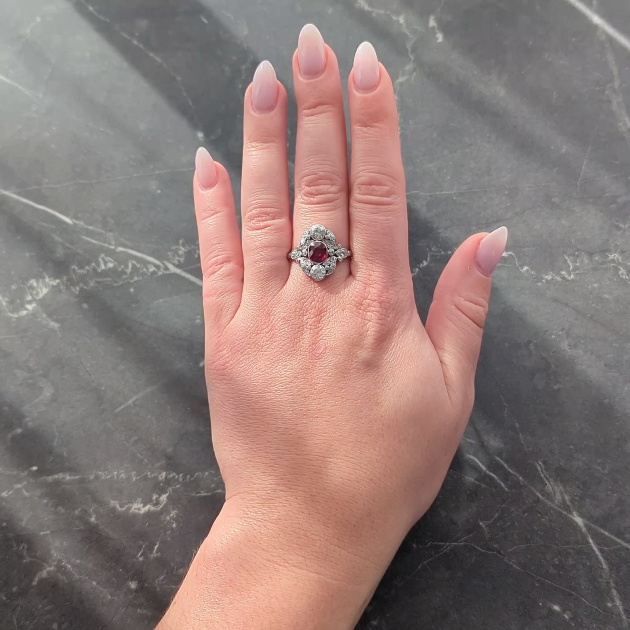 J.E. Caldwell Ruby Diamond Platinum 18K Gold Antique Foliate Dinner Ring GIA