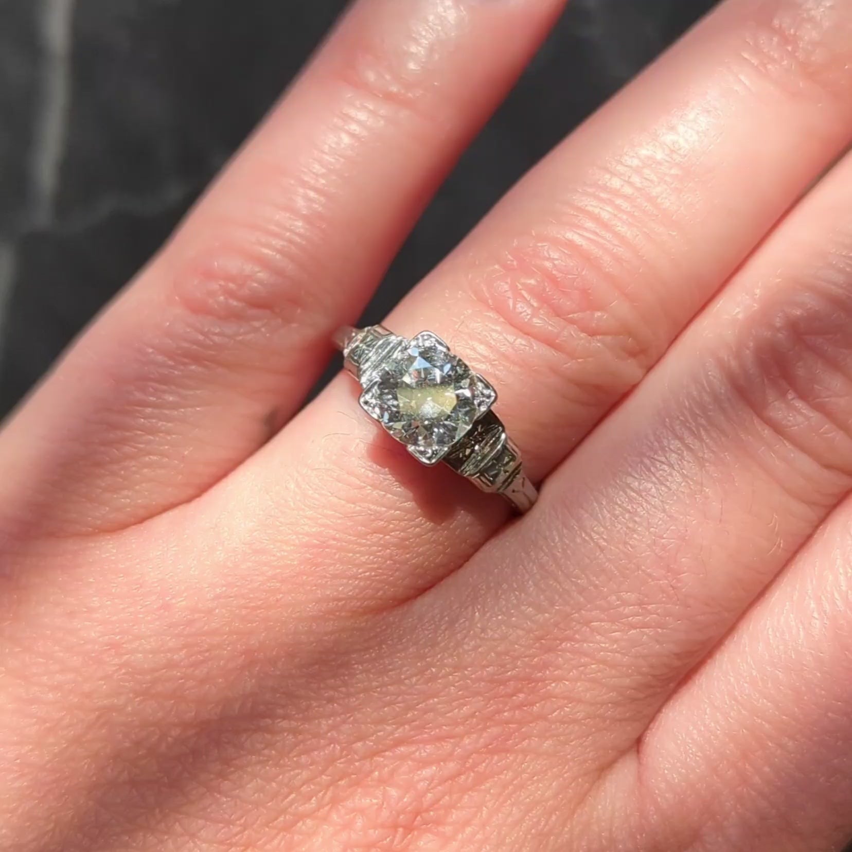Art Deco Old European Cut Diamond 18K Gold Vintage Floral Engagement Ring