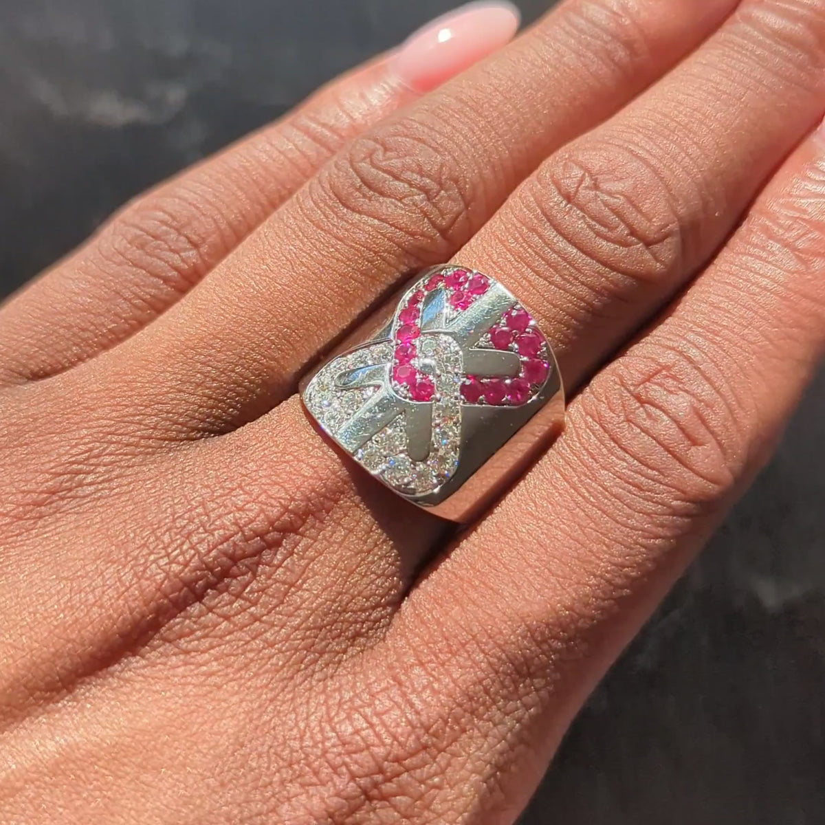 Engima By Gianni Bulgari 2000's Diamond Ruby 18 Karat White Gold Arrow Cuff Ring