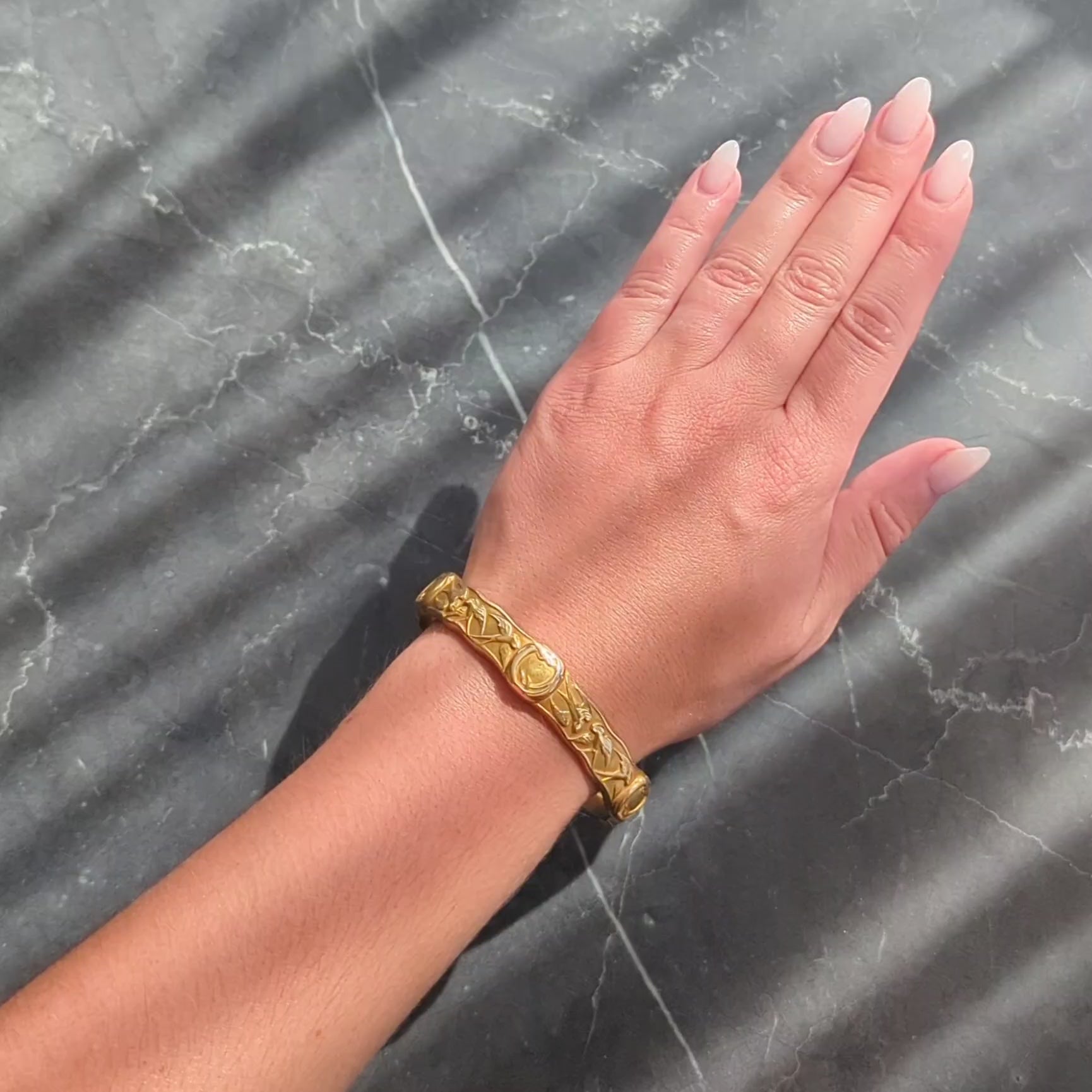 Riker Brothers Art Nouveau 14 Karat Yellow Gold Antique Swallow Bangle Bracelet
