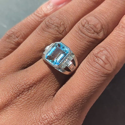 Art Deco 4.95 CTW Aquamarine Diamond Platinum Vintage Buckle Ring