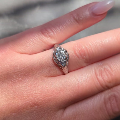 Belais Art Deco European Diamond 18K Gold Antique Orange Blossom Engagement Ring