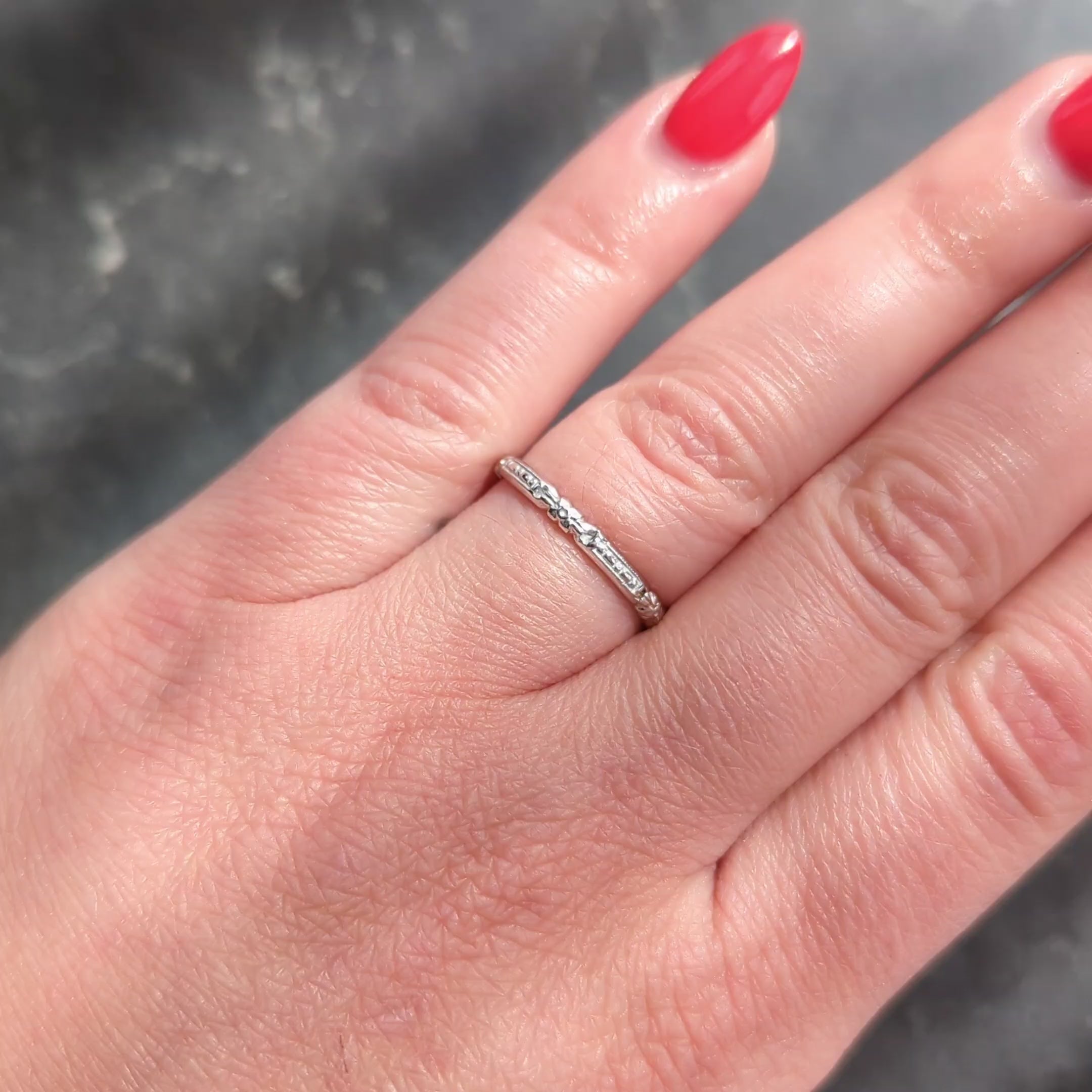 Art Deco 18 Karat White Gold Orange Blossom Buckle Wedding Band Ring