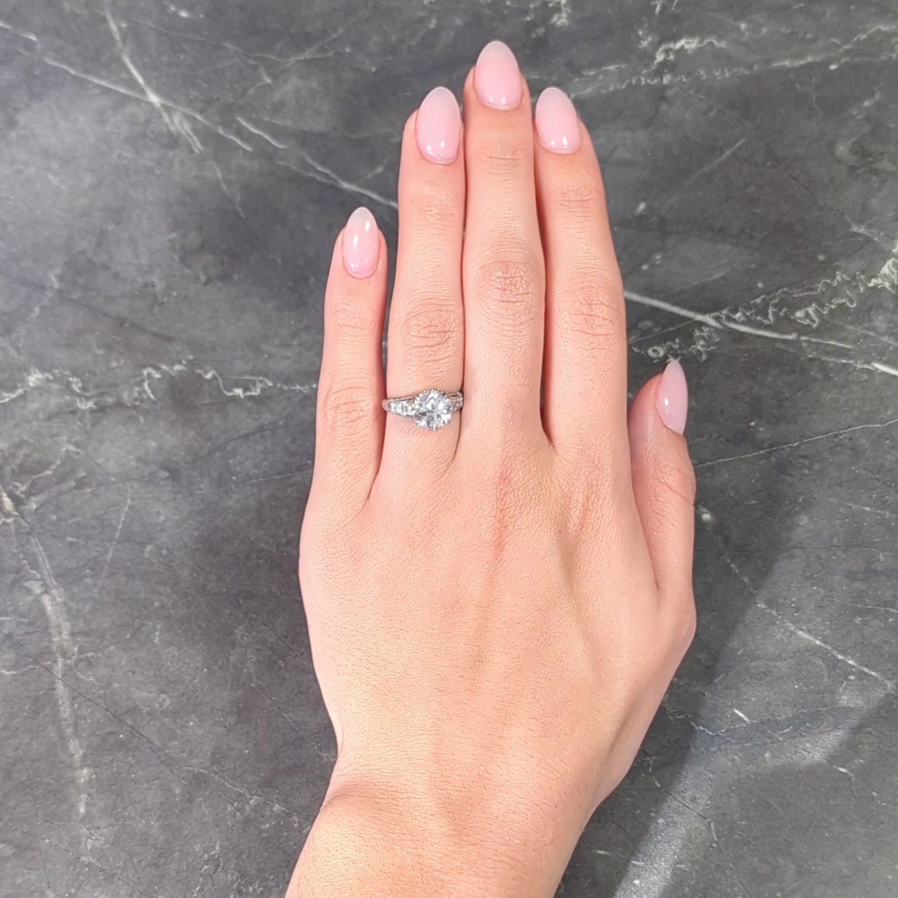 Art Deco 2.46 CTW Old European Diamond Platinum Lotus Vintage Engagement Ring