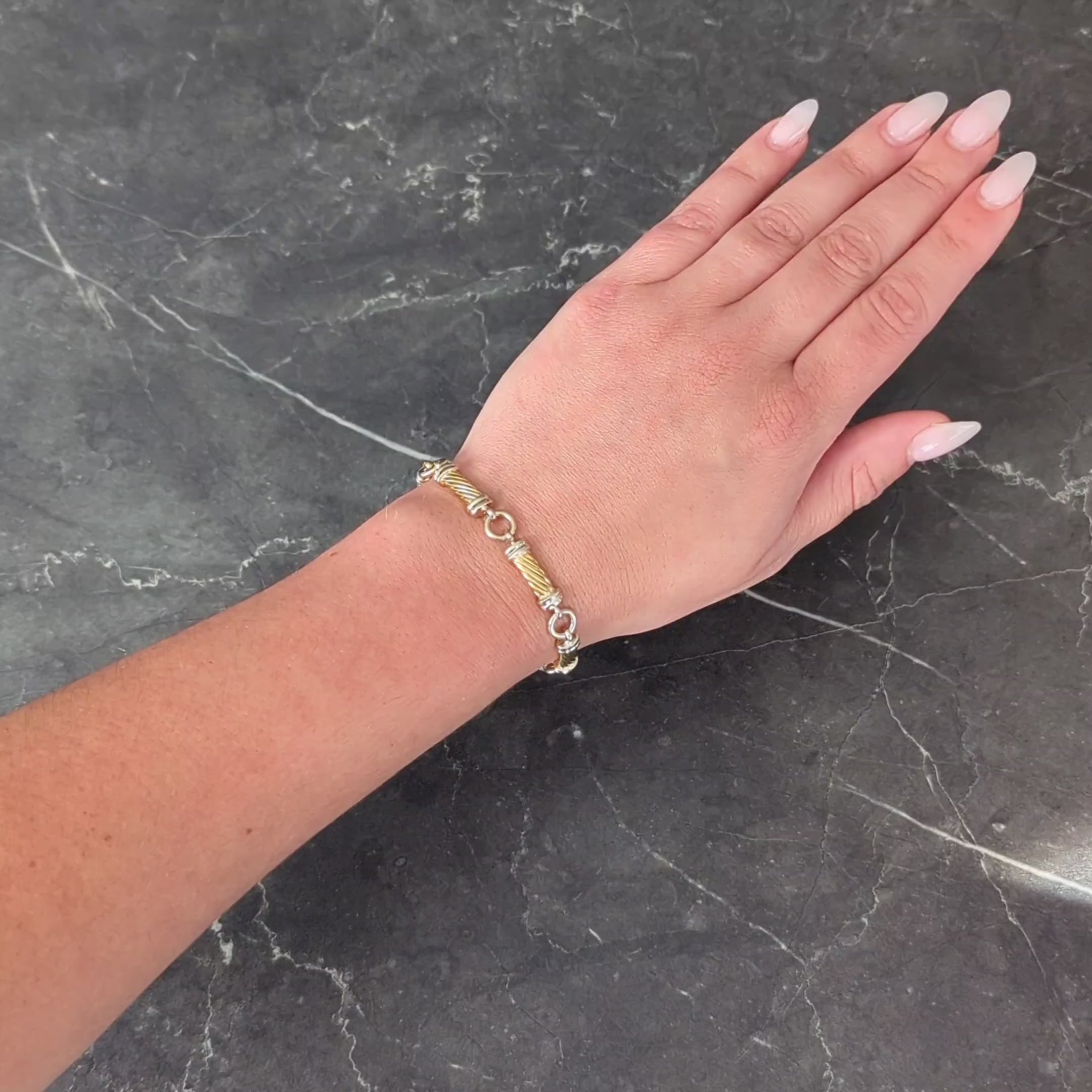 Gucci 1990's 18 Karat Two-Tone Gold Vintage Twisted Column Link Bracelet