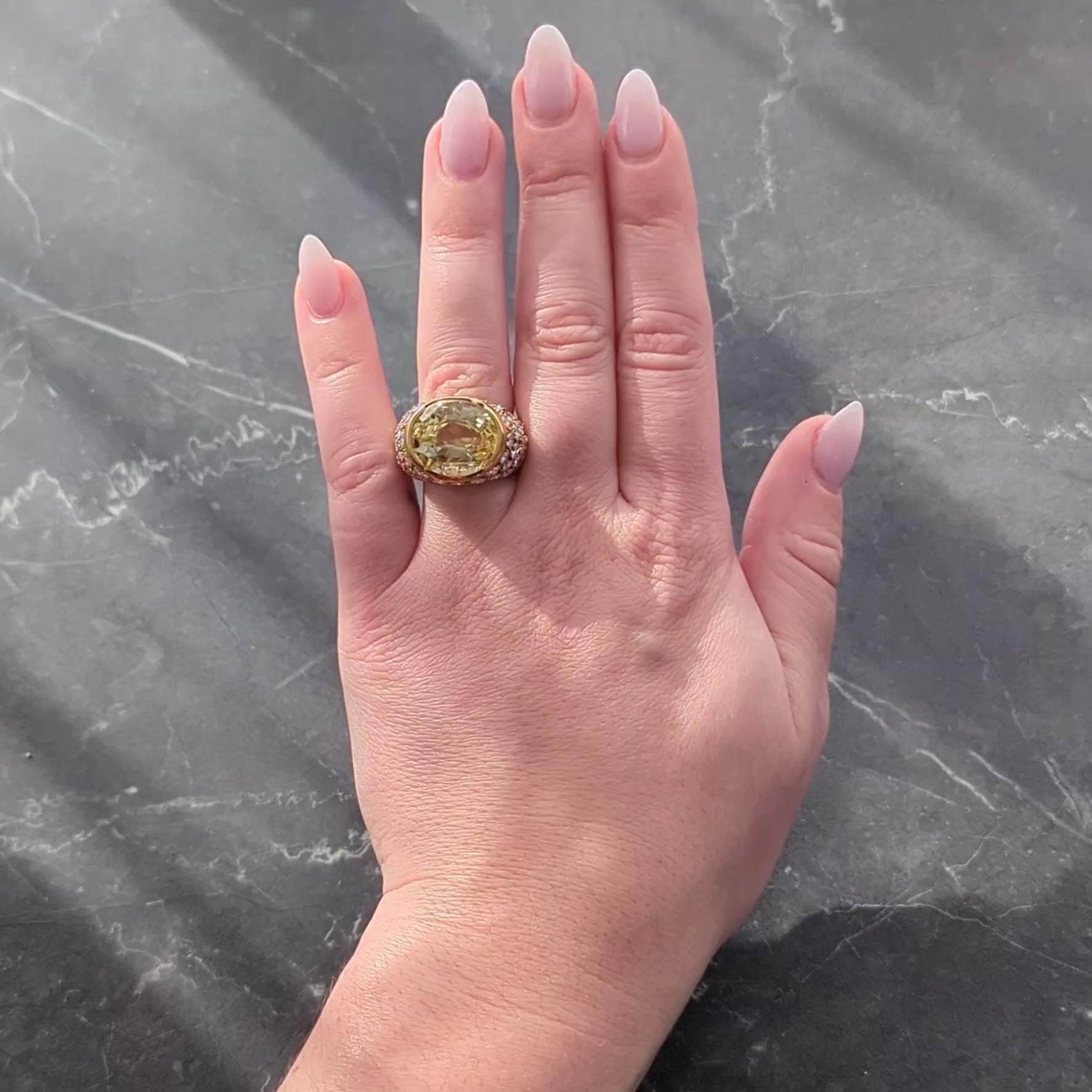 Van Cleef & Arpels 1980's 19.77 CTW Ceylon Yellow Sapphire Diamond Pavé Ring GIA