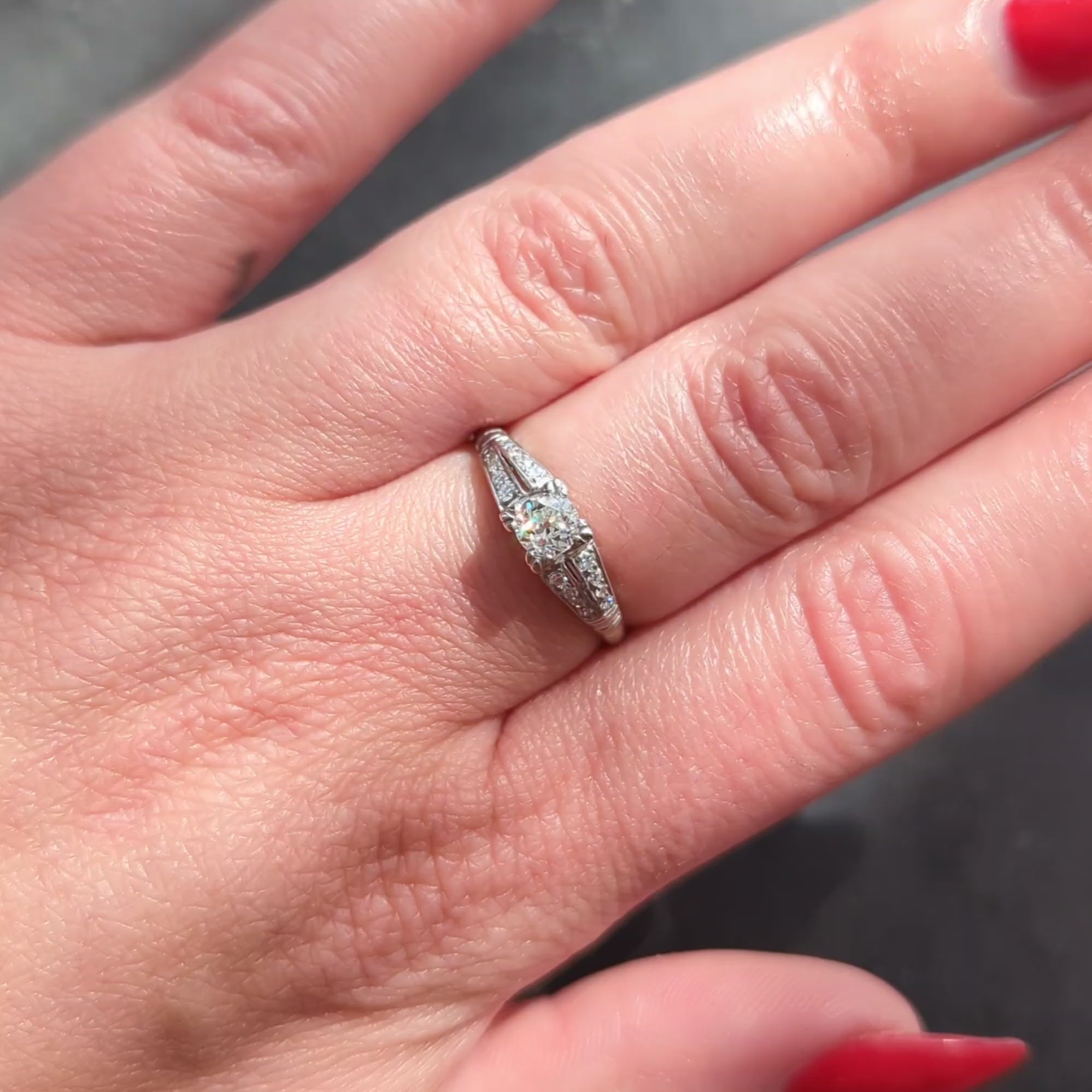Retro Old European Cut Diamond Platinum Vintage Engagement Ring