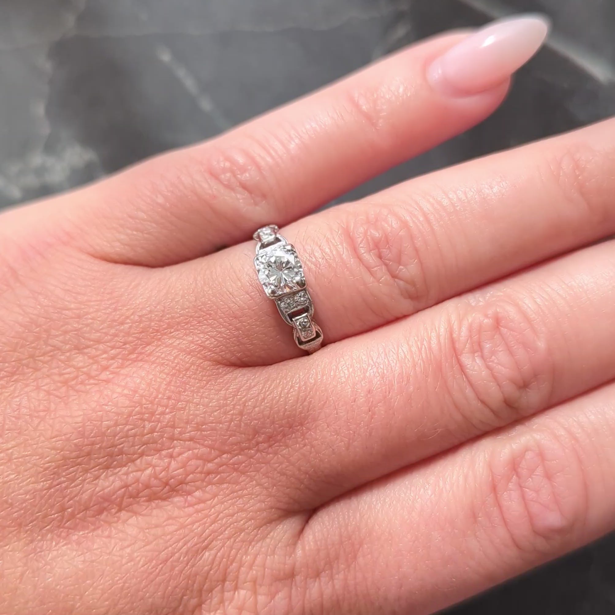 Mid-Century 0.75 CTW Diamond Platinum Buckle Square Form Vintage Engagement Ring