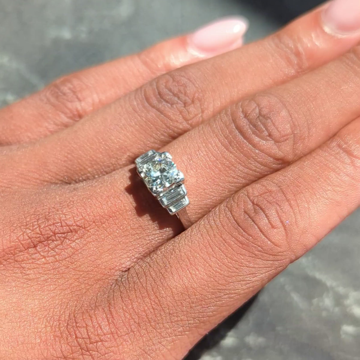 Art Deco Old European Cut Diamond Platinum Vintage Stepped Engagement Ring
