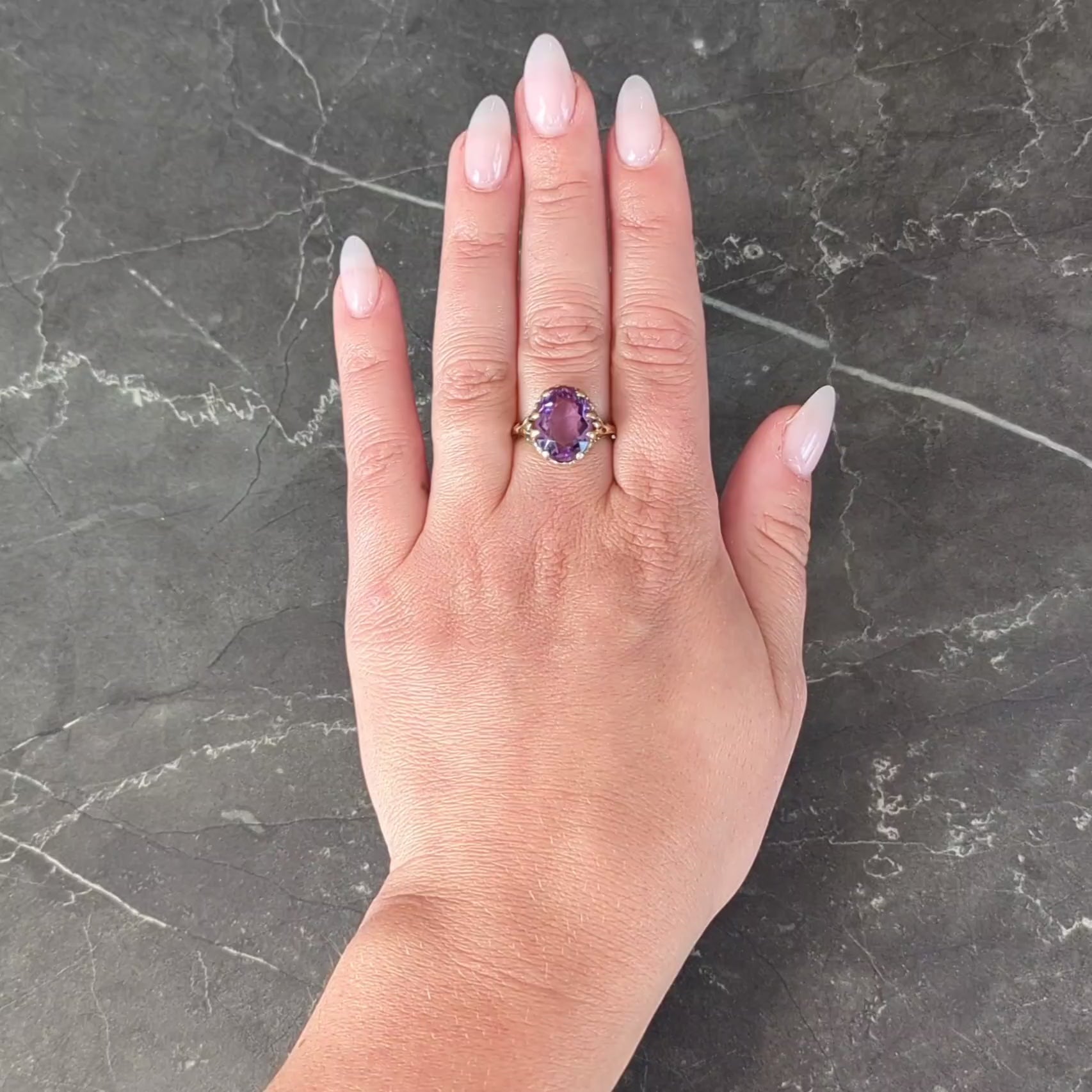 Early Art Deco 4.85 CTW Amethyst 14K Yellow Gold Heart Filigree Cocktail Ring