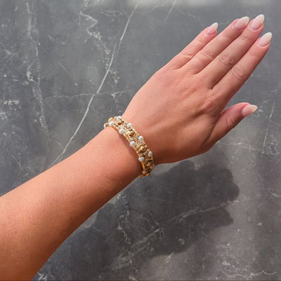 Bulgari 1980's Diamond Pearl 18 Karat Yellow Gold Vintage Doppio Boules Bracelet