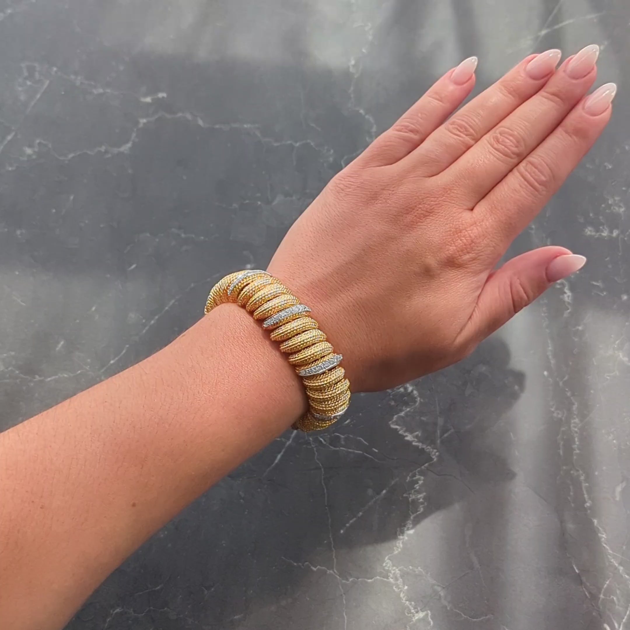 1960's 2.80 CTW Diamond Platinum 18K Gold Vintage Woven Twist Link Bracelet