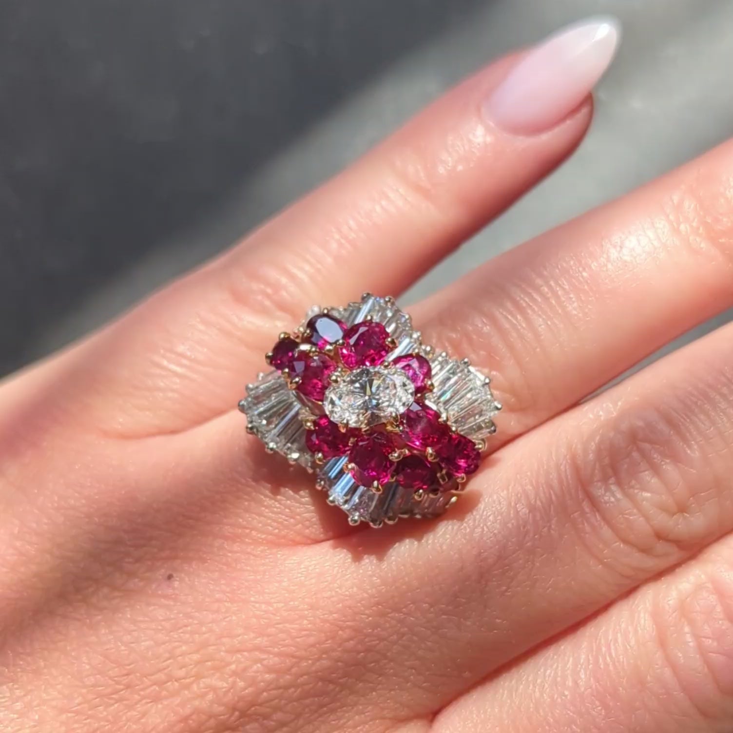 Cartier 1980's Ruby Diamond 18K Gold Platinum Vintage Ballerina Cocktail Ring