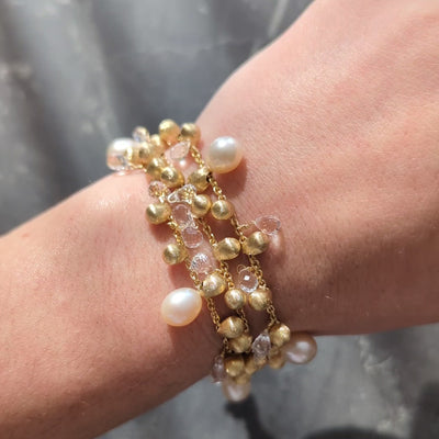 Marco Bicego 18 Karat Yellow Gold Pearl Quartz Multi-Strand Bracelet