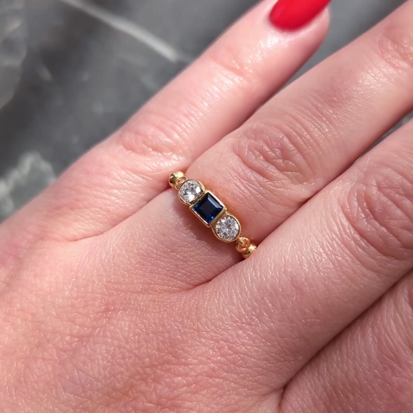 Cartier 1990's Sapphire Diamond 18 Karat Two-Tone Gold Vintage Three Stone Ring