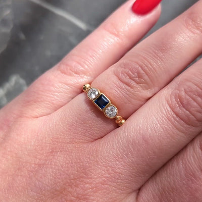 Cartier 1990's Sapphire Diamond 18 Karat Two-Tone Gold Vintage Three Stone Ring