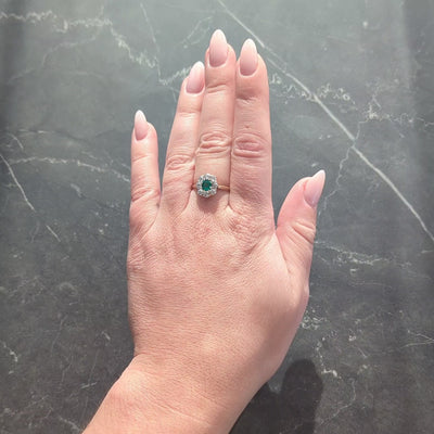 Victorian 1.23 CTW Emerald Diamond 14 Karat Yellow Gold Antique Halo Ring