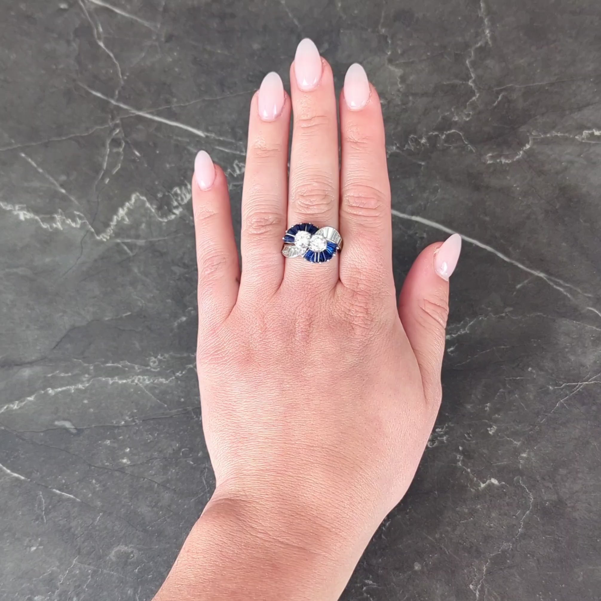 Oscar Heyman 2.00 CTW Sapphire Diamond Platinum Vintage Fanning Bypass Ring