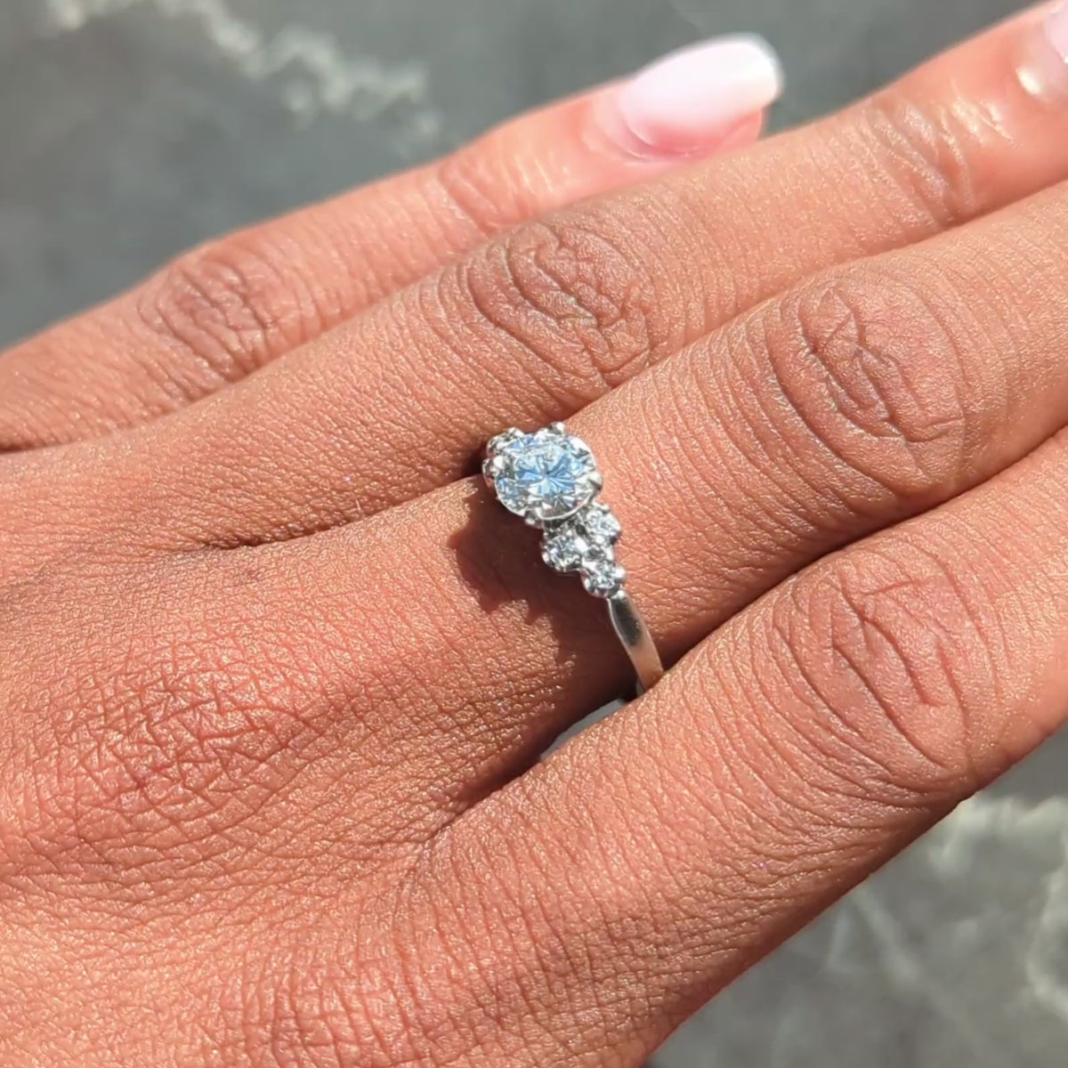 Mid-Century 0.95 CTW Diamond 18K White Gold Fishtail Vintage Engagement Ring