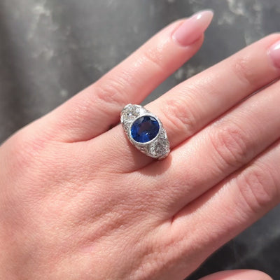Art Deco 4.90 CTW No Heat Ceylon Sapphire Diamond Platinum Antique Ring AGL