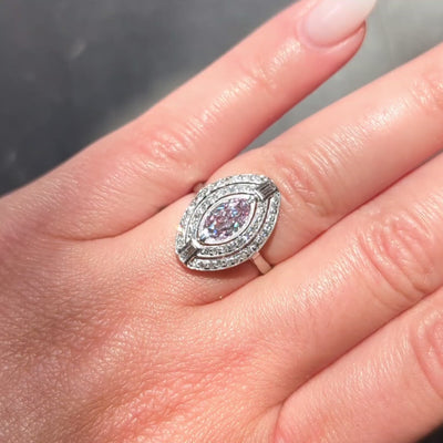 Art Deco 1.28 CTW Fancy Pink Diamond Platinum Vintage Halo Engagement Ring GIA