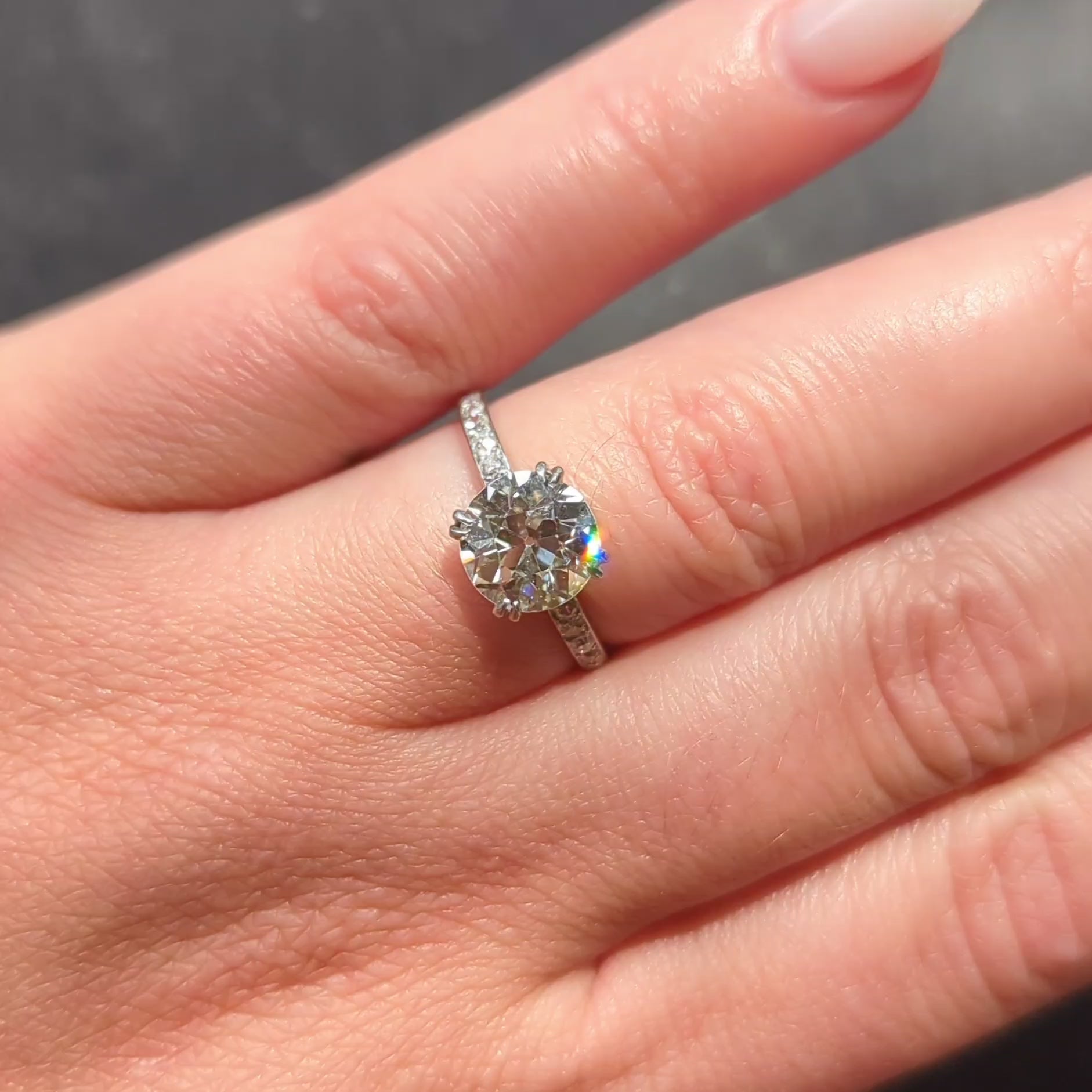 Art Deco French 2.21 CTW Old European Diamond Platinum Engagement Ring GIA