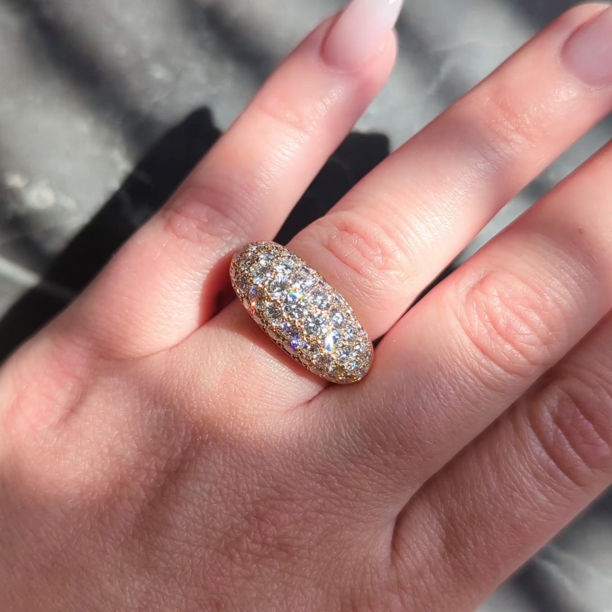 1980's 3.00 CTW Diamond 18 Karat Yellow Gold Vintage Domed Cluster Ring