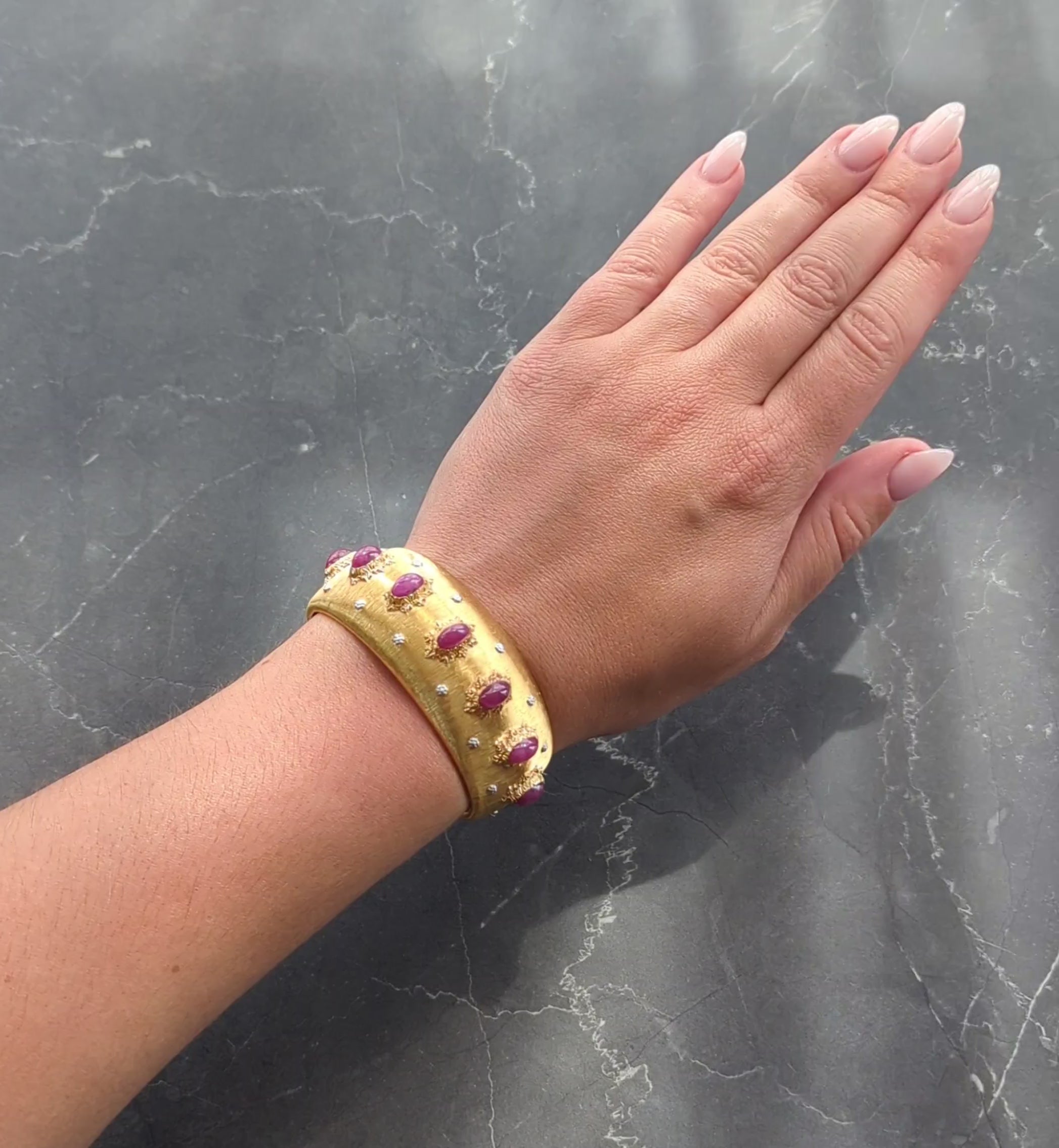 Buccellati 1980's Ruby 11.20 CTW 18K Two-Tone Gold Vintage Macri Cuff Bracelet