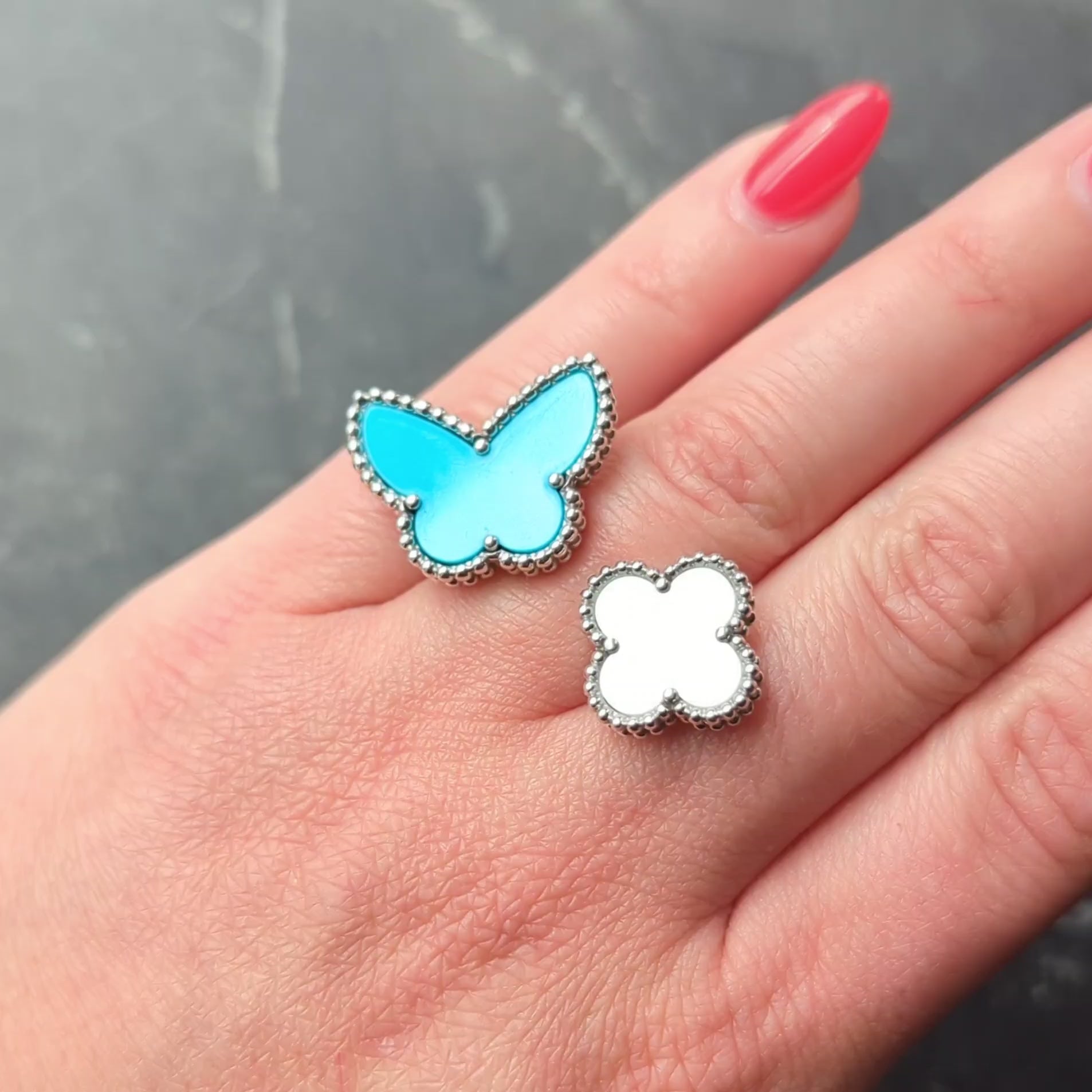 Van Cleef & Arpels Turquoise Mother-Of-Pearl 18K Lucky Alhambra Butterfly Ring