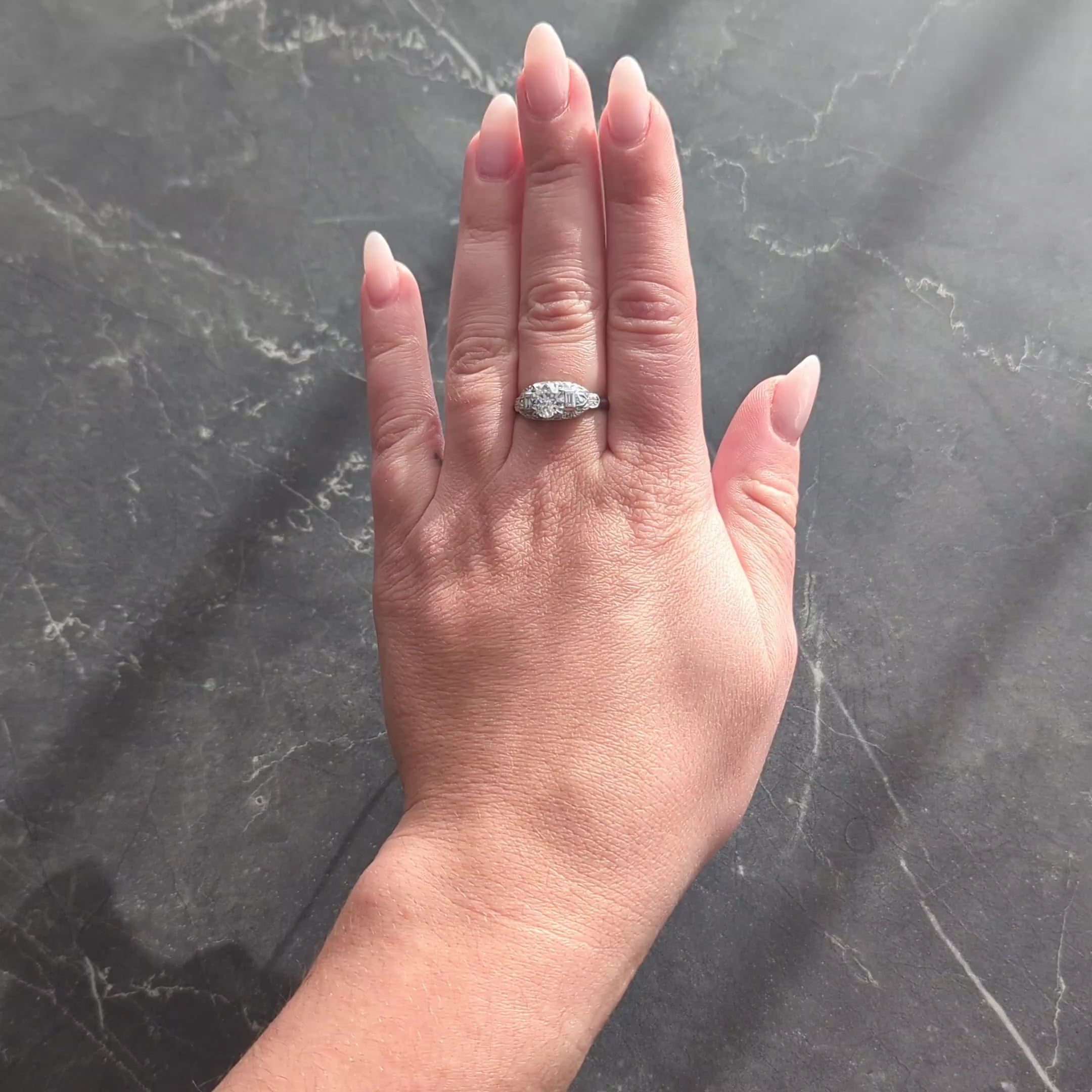 Axel Bros. Art Deco Old European Cut Diamond Platinum Stepped Engagement Ring