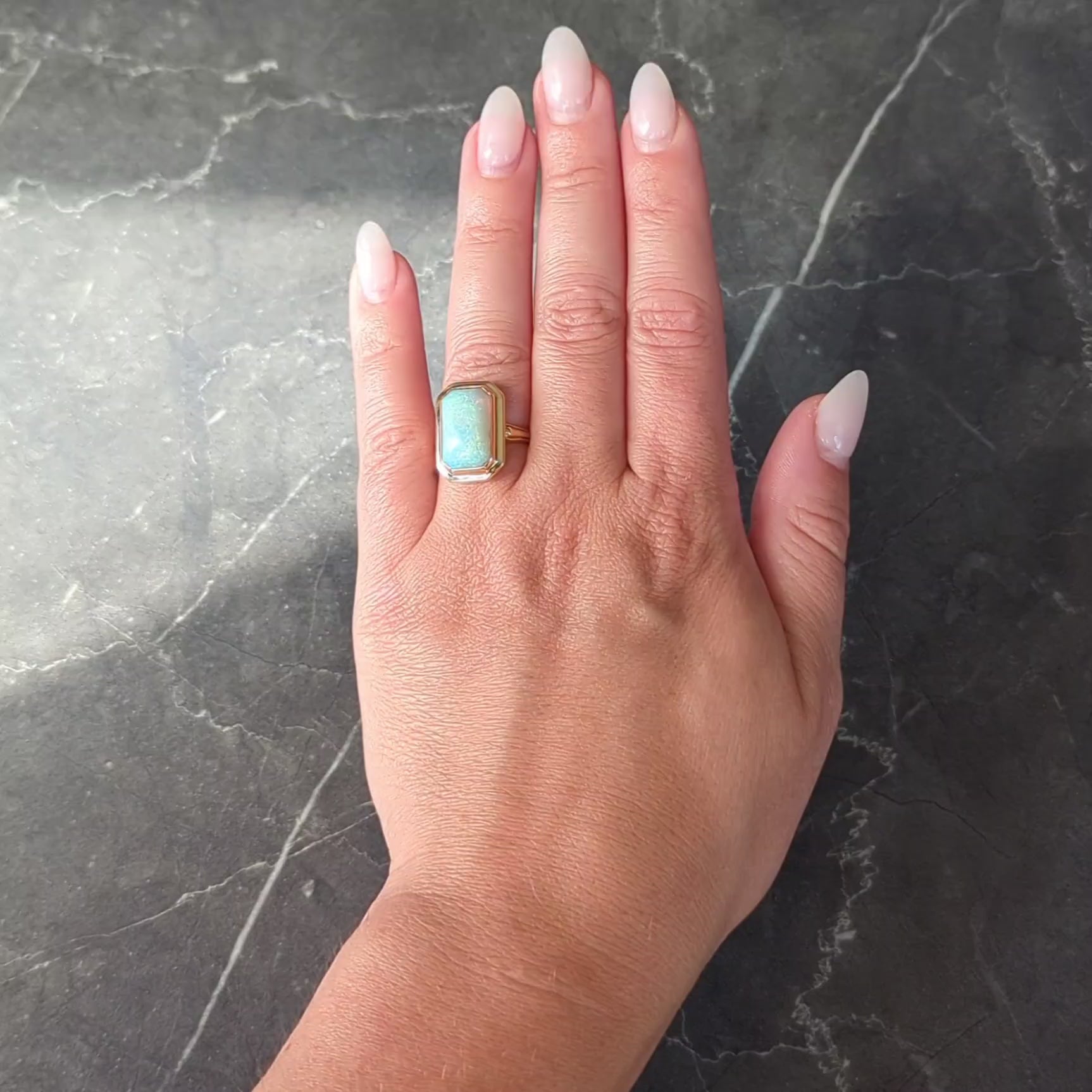Early Art Deco Opal 14 Karat Yellow Gold Antique Cocktail Ring