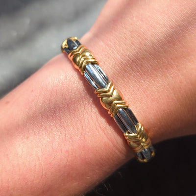 Bvlgari 1970's 18 Karat Yellow Gold Stainless Steel Vintage Alveare Bracelet