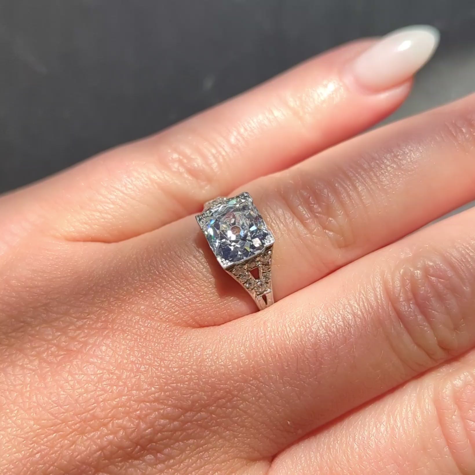 Art Deco Old Mine Diamond Platinum Vintage Orange Blossom Engagement Ring